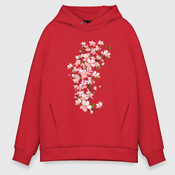 Толстовка оверсайз мужская Весна Цветущая сакура Japan, цвет: красный