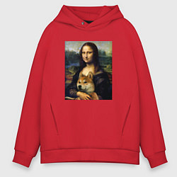 Толстовка оверсайз мужская Shiba Inu Mona Lisa, цвет: красный