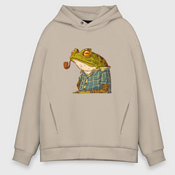 Толстовка оверсайз мужская Мудрая лягушка, цвет: миндальный