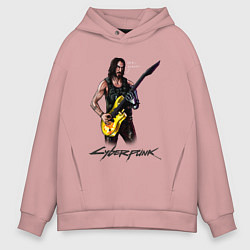 Толстовка оверсайз мужская Cyberpunk 2077 Johnny гитарист, цвет: пыльно-розовый