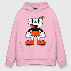 Толстовка оверсайз мужская Cuphead красная чашечка, цвет: светло-розовый