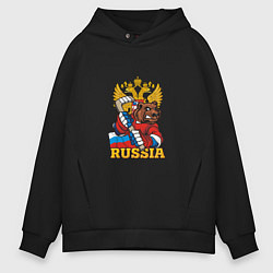 Толстовка оверсайз мужская Хоккей - Russia, цвет: черный