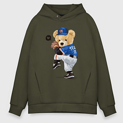 Толстовка оверсайз мужская МИШКА БЕЙСБОЛИСТ, цвет: хаки