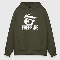 Толстовка оверсайз мужская Free Fire - белый лого, цвет: хаки