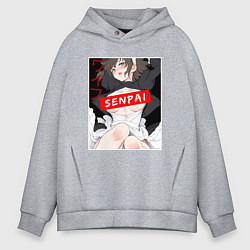 Толстовка оверсайз мужская Девушка и надпись Senpai Ahegao, цвет: меланж