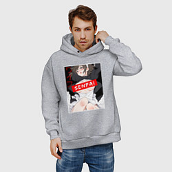 Толстовка оверсайз мужская Девушка и надпись Senpai Ahegao, цвет: меланж — фото 2