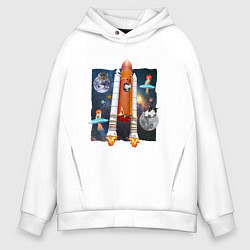 Толстовка оверсайз мужская Космические котики Space Cats, цвет: белый