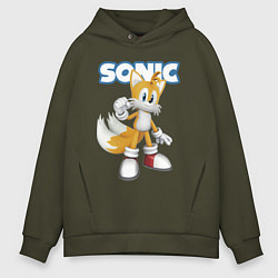 Толстовка оверсайз мужская Майлз Тейлз Прауэр Sonic Видеоигра, цвет: хаки