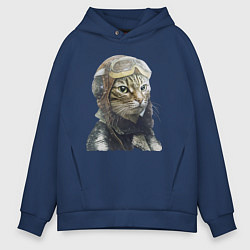 Толстовка оверсайз мужская Кот - пилот The pilot Cat, цвет: тёмно-синий