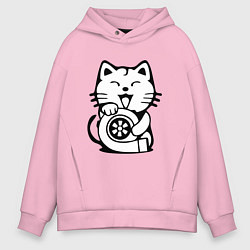 Толстовка оверсайз мужская JDM Cat & Engine Japan, цвет: светло-розовый