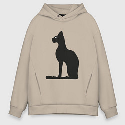 Толстовка оверсайз мужская Силуэт черной кошки, Египетская богиня Бастет, цвет: миндальный