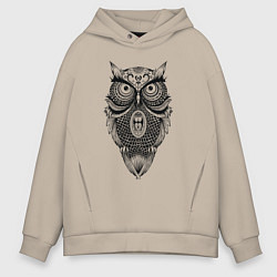 Толстовка оверсайз мужская Сова в стиле Мандала Mandala Owl, цвет: миндальный