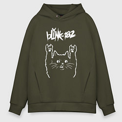 Толстовка оверсайз мужская Blink 182 Рок кот, цвет: хаки
