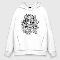 Толстовка оверсайз мужская Undead Sugar Skull Calavera Катрина День Мёртвых, цвет: белый