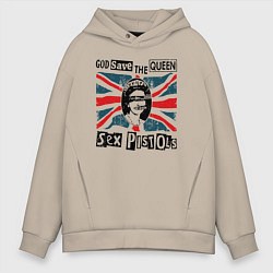 Толстовка оверсайз мужская Sex Pistols - God Save The Queen, цвет: миндальный