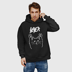 Толстовка оверсайз мужская Slayer Рок кот, цвет: черный — фото 2