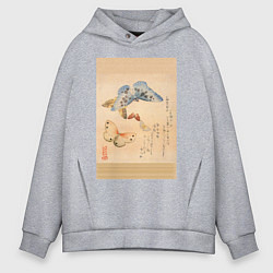 Толстовка оверсайз мужская Японская гравюра Бабочки, цвет: меланж