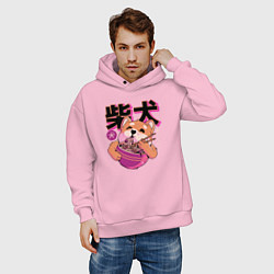Толстовка оверсайз мужская Japanese Shibu Inu, цвет: светло-розовый — фото 2