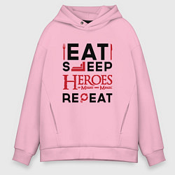 Толстовка оверсайз мужская Надпись: Eat Sleep Heroes of Might and Magic Repea, цвет: светло-розовый