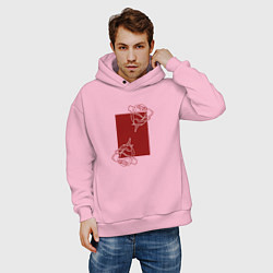 Толстовка оверсайз мужская Розы с красным прямоугольником, цвет: светло-розовый — фото 2