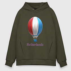 Толстовка оверсайз мужская 3d aerostat Netherlands flag, цвет: хаки