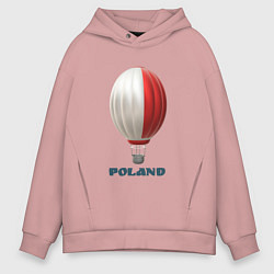 Толстовка оверсайз мужская 3d aerostat Polish flag, цвет: пыльно-розовый