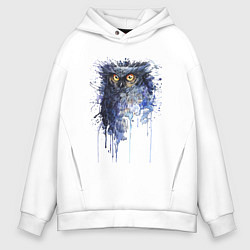 Толстовка оверсайз мужская Прикольная сова в акварельном рисунке, цвет: белый