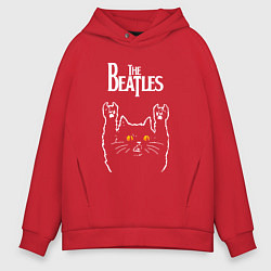 Толстовка оверсайз мужская The Beatles rock cat, цвет: красный