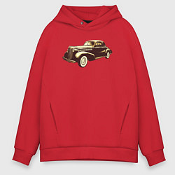 Толстовка оверсайз мужская Рисунок ретро-автомобиля, цвет: красный