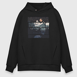 Толстовка оверсайз мужская Внедорожник и медведь, цвет: черный