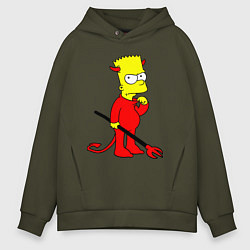 Толстовка оверсайз мужская Bart Simpson - devil, цвет: хаки