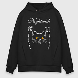 Толстовка оверсайз мужская Nightwish rock cat, цвет: черный