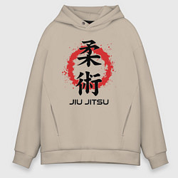 Толстовка оверсайз мужская Jiu jitsu red splashes logo, цвет: миндальный