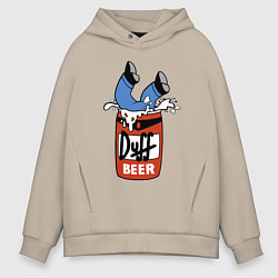 Толстовка оверсайз мужская Duff beer - любимое пиво Гомера Симпсона, цвет: миндальный