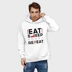 Толстовка оверсайз мужская Надпись: eat sleep Quake repeat, цвет: белый — фото 2
