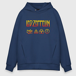Толстовка оверсайз мужская Led Zeppelin - logotype, цвет: тёмно-синий