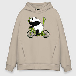 Толстовка оверсайз мужская Панда на велосипеде с бамбуком, цвет: миндальный