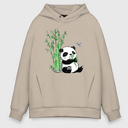 Толстовка оверсайз мужская Панда бамбук и стрекоза, цвет: миндальный