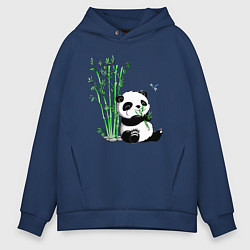 Толстовка оверсайз мужская Панда бамбук и стрекоза, цвет: тёмно-синий