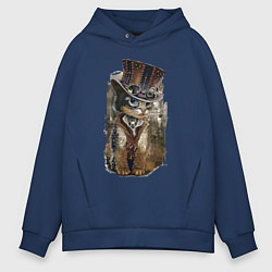 Толстовка оверсайз мужская Прикольный котёнок в шляпе, цвет: тёмно-синий