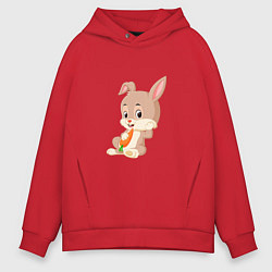 Толстовка оверсайз мужская Кролик с морковочкой, цвет: красный