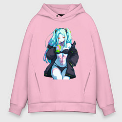 Толстовка оверсайз мужская Ребекка и коктель - Киберпанк бегущий по краю, цвет: светло-розовый