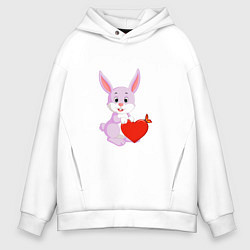 Толстовка оверсайз мужская Кролик с сердцем, цвет: белый