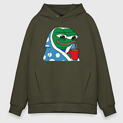 Толстовка оверсайз мужская Frog Pepe мем, цвет: хаки