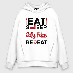 Толстовка оверсайз мужская Надпись: eat sleep Sally Face repeat, цвет: белый