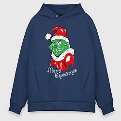 Толстовка оверсайз мужская Merry Christmas, Santa Claus Grinch, цвет: тёмно-синий