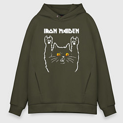 Толстовка оверсайз мужская Iron Maiden rock cat, цвет: хаки