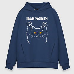 Толстовка оверсайз мужская Iron Maiden rock cat, цвет: тёмно-синий