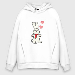 Толстовка оверсайз мужская Кролик с сердечками, цвет: белый
