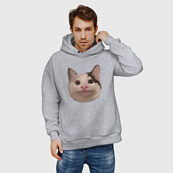 Толстовка оверсайз мужская Polite cat meme, цвет: меланж — фото 2